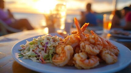 Golden Fried Shrimp with Fresh Coleslaw at the Beachside