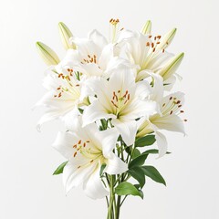 Obraz premium Beautiful white lilies blossoms in full bloom, blossoms, full bloom, stunning, spring, flourishing