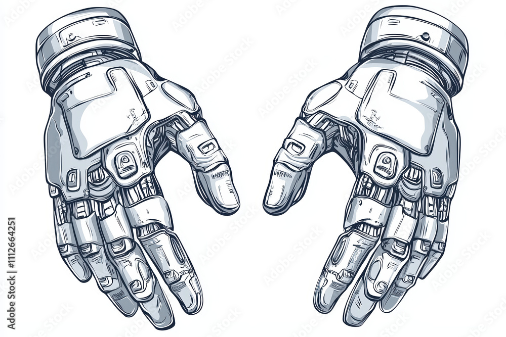 Poster robotic hands with intricate details and mechanical design, showcasing advanced technology and preci