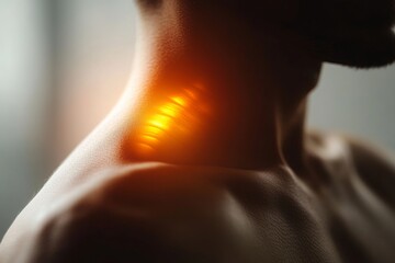 Warmth radiating on the shoulder, symbolizing gentle muscle tension, inviting relaxation and soothing sensations