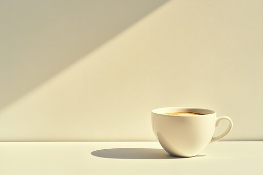 Minimalist cup of coffee with shadow on light background
