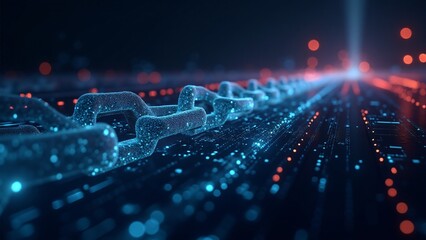 An abstract representation of cryptocurrency with glowing blockchain chains symbolizing the interconnected nature of digital currencies.