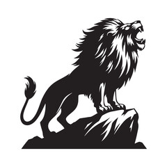 Lion roaring on a rock silhouette vector art black color design and solid white background