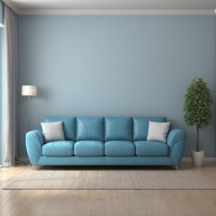 Interior of living room with blue sofa 3d rendering