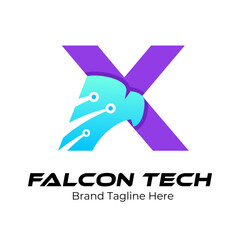 Letter X Tech Eagle Logo, Logo for innovation,technology and digital business