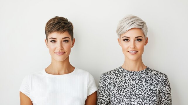 Before, After, Stunning Hair Transformation, A modern pixie cut, two looks, one model