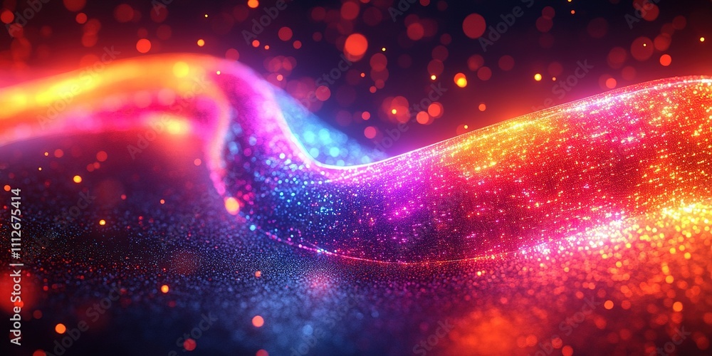 Poster colorful light waves flow gracefully through a dark space, creating an enchanting visual effect that