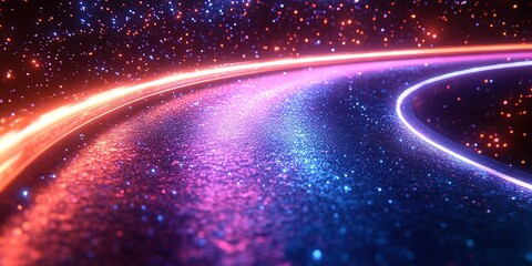 Obraz premium Colorful light trails create a stunning cosmic landscape in a vibrant galaxy scene at night
