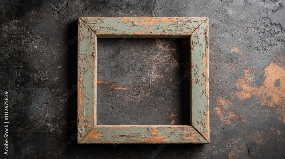 Poster a rustic square pine frame with a lightly weathered appearance, floating on a transparent background