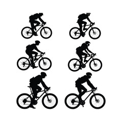 Obraz premium Cyclist Riding Bicycle Silhouett set Clipart on a white Background