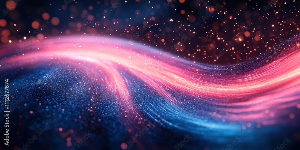 Poster vibrant swirling colors of pink and blue creating a mesmerizing abstract pattern with sparkling part