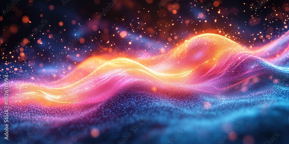 Poster vibrant abstract waves of color and light create a mesmerizing visual experience in a cosmic setting