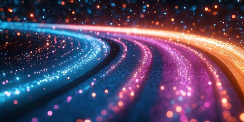 Obraz premium Colorful flowing lights create a vibrant abstract design with sparkles in a dark background setting