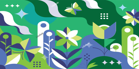 Spring flat and abstract geometry gemetrical pattern illustration.