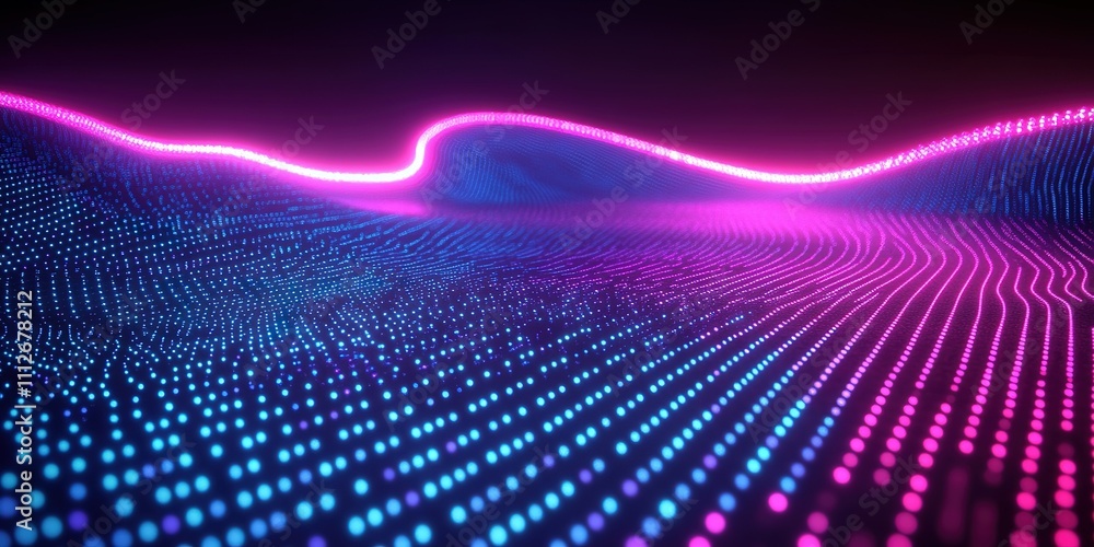 Poster vibrant display of colorful lights creating an abstract wave pattern in a digital landscape