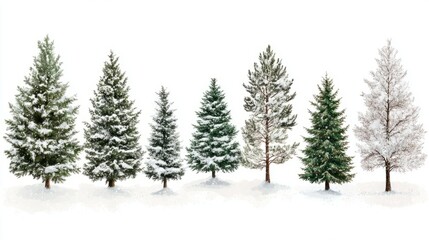 Naklejka premium Collection of christmas Trees with Snow on white background
