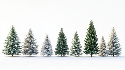 Fototapeta premium Collection of christmas Trees with Snow on white background