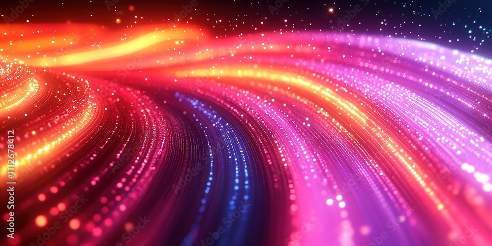 Poster colorful light trails create a vibrant abstract pattern in a digital artwork reflecting dynamic move