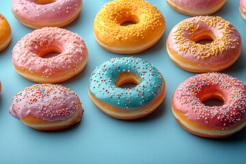 Assorted Donuts with Colorful Icing and Sprinkles