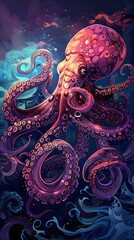 Octopus and beautiful underwater scenery, Underwater Scene with Incredible Commotion of an Octopus
