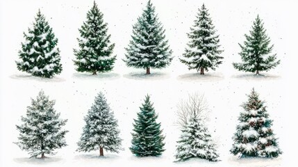 Obraz premium Collection of christmas Trees with Snow on white background