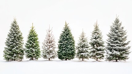 Fototapeta premium Collection of christmas Trees with Snow on white background