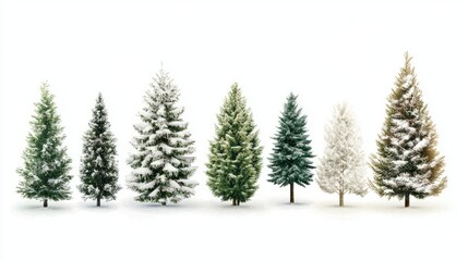 Obraz premium Collection of christmas Trees with Snow on white background