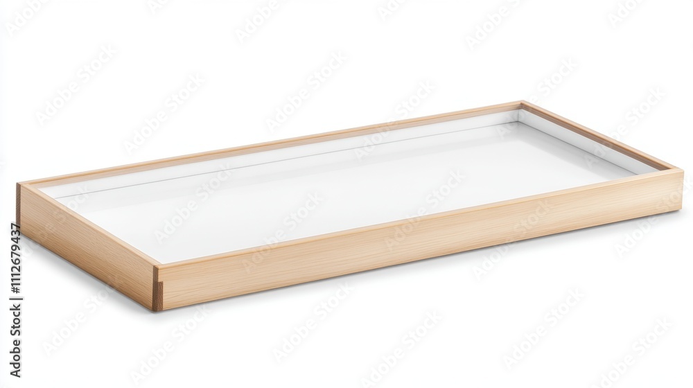 Poster a slim rectangular pine frame with a matte surface and seamless joints, floating on a transparent ba