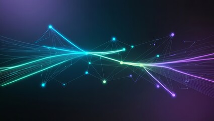 A sleek, high-tech abstract design featuring interconnected glowing nodes and dynamic lines on a dark, gradient background