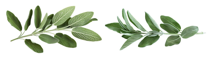 Fresh Green Sage Leaves Isolated on White Background for Culinary Use and Decoration