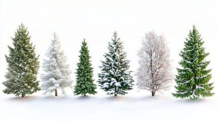 Collection of christmas Trees with Snow on white background