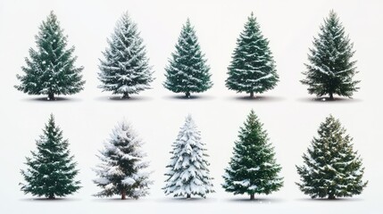 Obraz premium Collection of christmas Trees with Snow on white background
