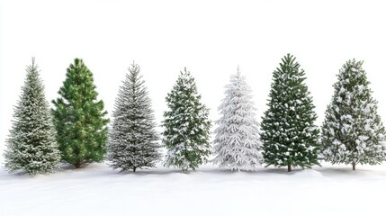 Obraz premium Collection of christmas Trees with Snow on white background