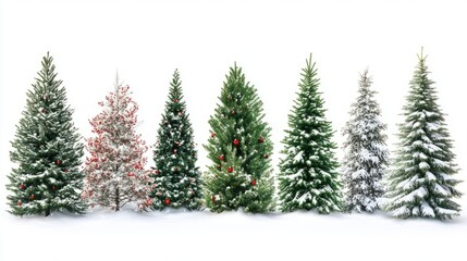 Fototapeta premium Collection of christmas Trees with Snow on white background