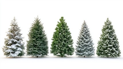 Obraz premium Collection of christmas Trees with Snow on white background
