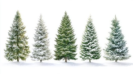 Collection of christmas Trees with Snow on white background