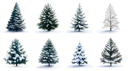 Obraz premium Collection of christmas Trees with Snow on white background