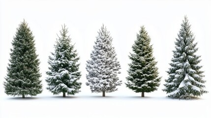 Obraz premium Collection of christmas Trees with Snow on white background