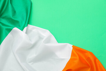 Flag of Ireland on green background, closeup