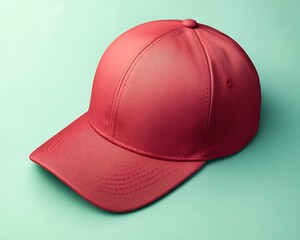 Cherry red baseball cap mockup shown on a pale mint green background, ultra-crisp design