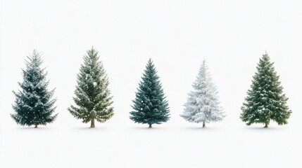 Collection of christmas Trees with Snow on white background