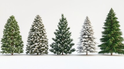 Obraz premium Collection of christmas Trees with Snow on white background