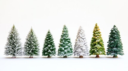 Collection of christmas Trees with Snow on white background