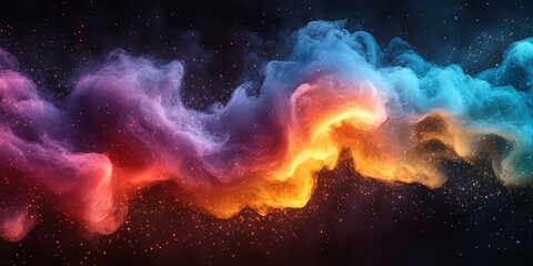 Obraz premium Colorful cosmic cloud swirling through space with vibrant hues and stardust in dark background