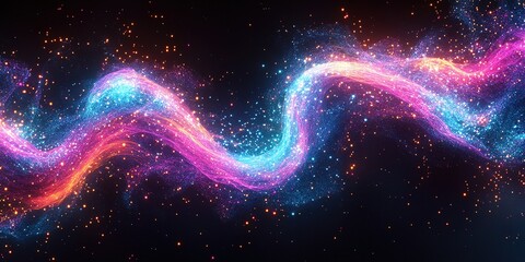Obraz premium Colorful cosmic waves of light swirl and dance in a vibrant galactic background at nighttime