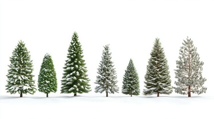 Collection of christmas Trees with Snow on white background