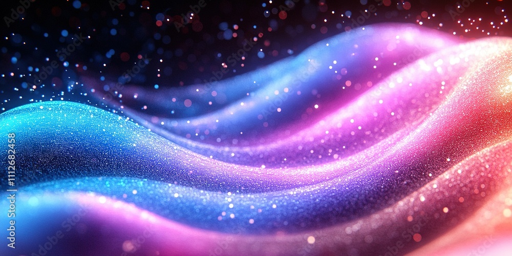 Poster colorful waves of light and particles create a mesmerizing abstract pattern in a digital space envir
