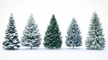 Obraz premium Collection of christmas Trees with Snow on white background