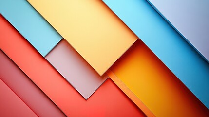 Colorful paper layers in red, orange, yellow, blue shades.