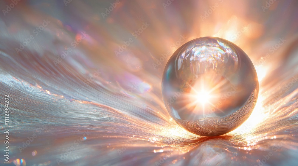 Poster a luminous orb glows at the center, surrounded by swirling light and reflections, creating a captiva